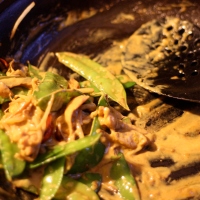 Stir-Fried Shrimp and Snow Peas with Coconut Curry Sauce